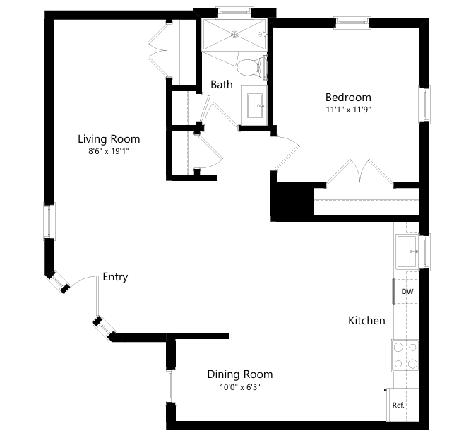 a floor plan of a house with a bedroom and a living room